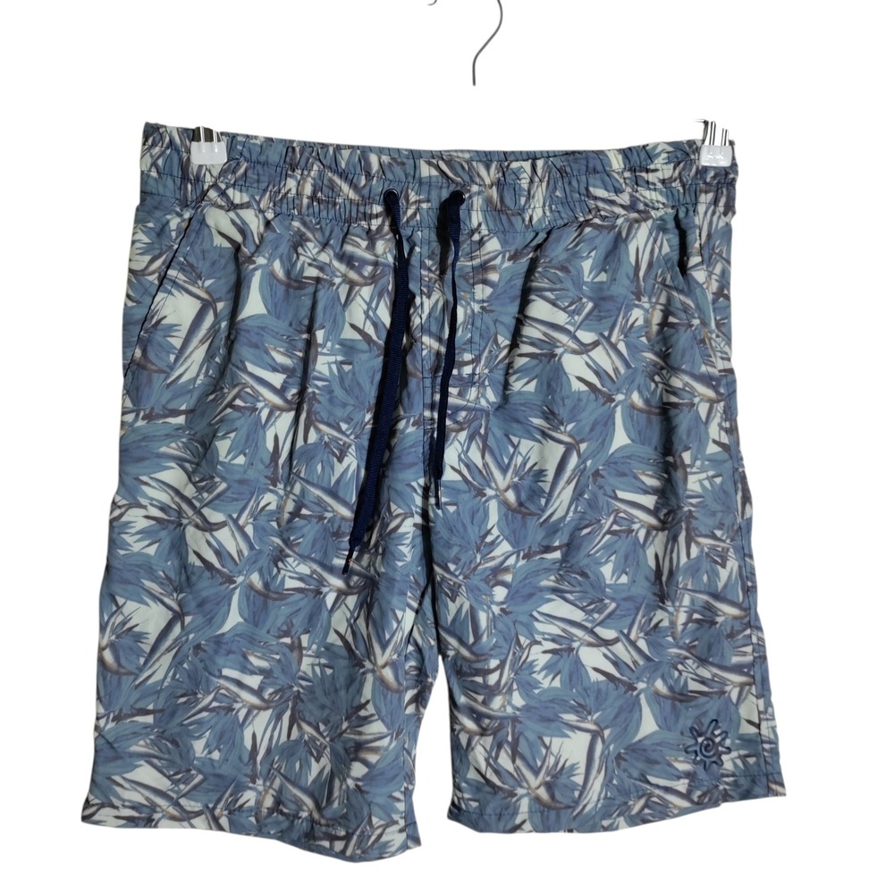 UVSkinz Mens Blue Tropical Bird of Paradise Swim Trunks Board Shorts UPF 50+ M